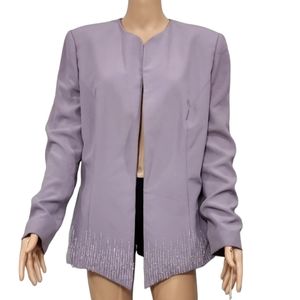 Landa Women's blazer Jacket open front Purple Lillac Rhinestones Sequins Size 16